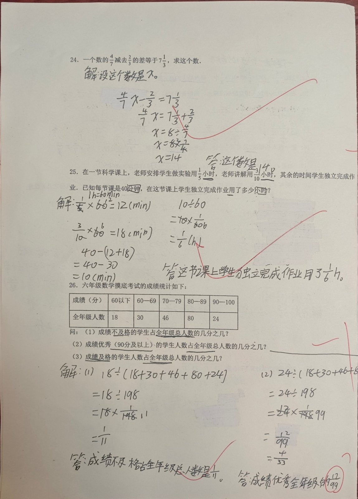 p3 · 解答题 24–26（列方程 / 时段计算 / 统计）